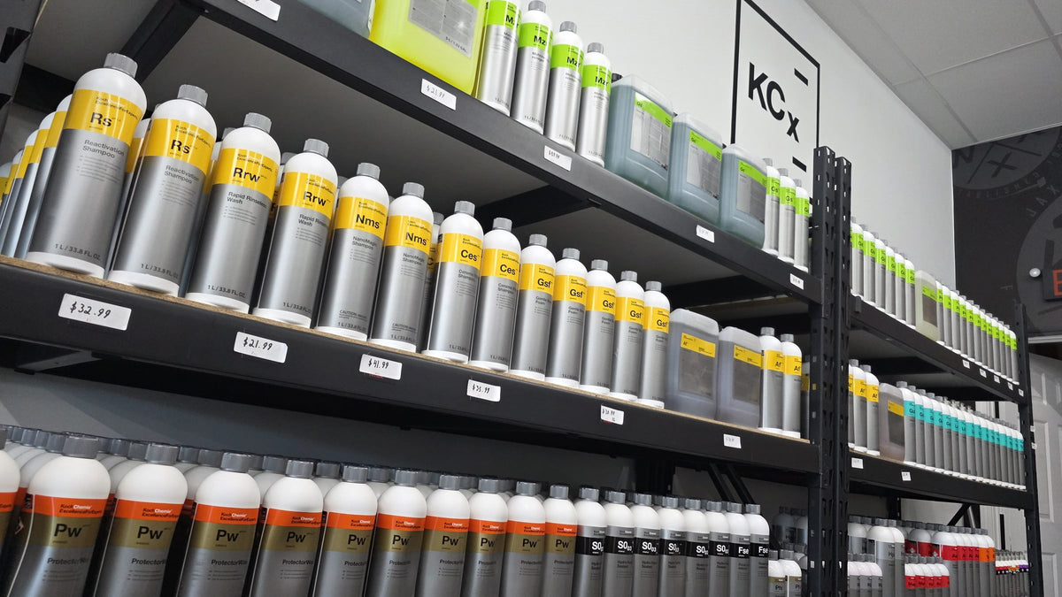 Koch-Chemie car wash and detailing chemicals shelves