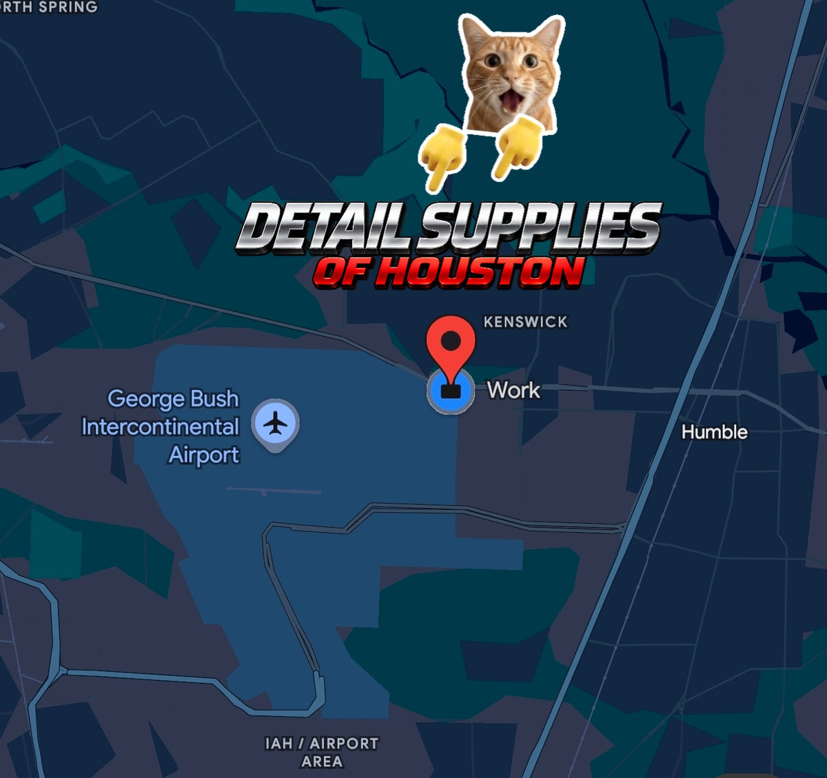 Map showing Detail Supplies of Houston at 7715 FM 1960 Bypass Rd W in Humble, TX, near IAH airport